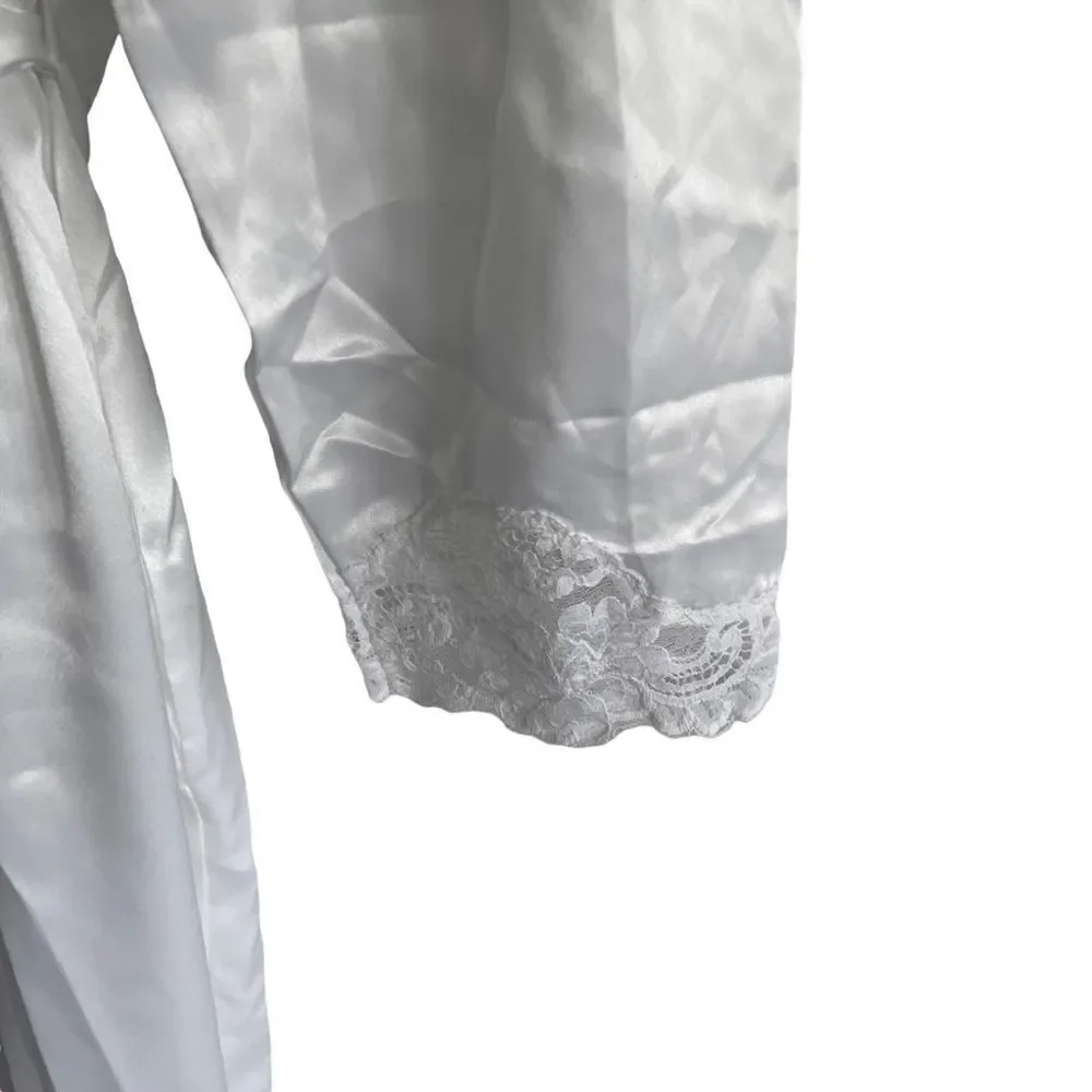 UNMENTIONABLES Vintage White Satin Robe With Belt Lace S